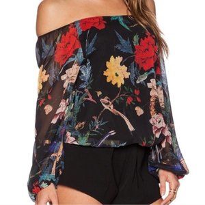 Alice + Olivia Midnight Meadow Floral off the shoulder blouse